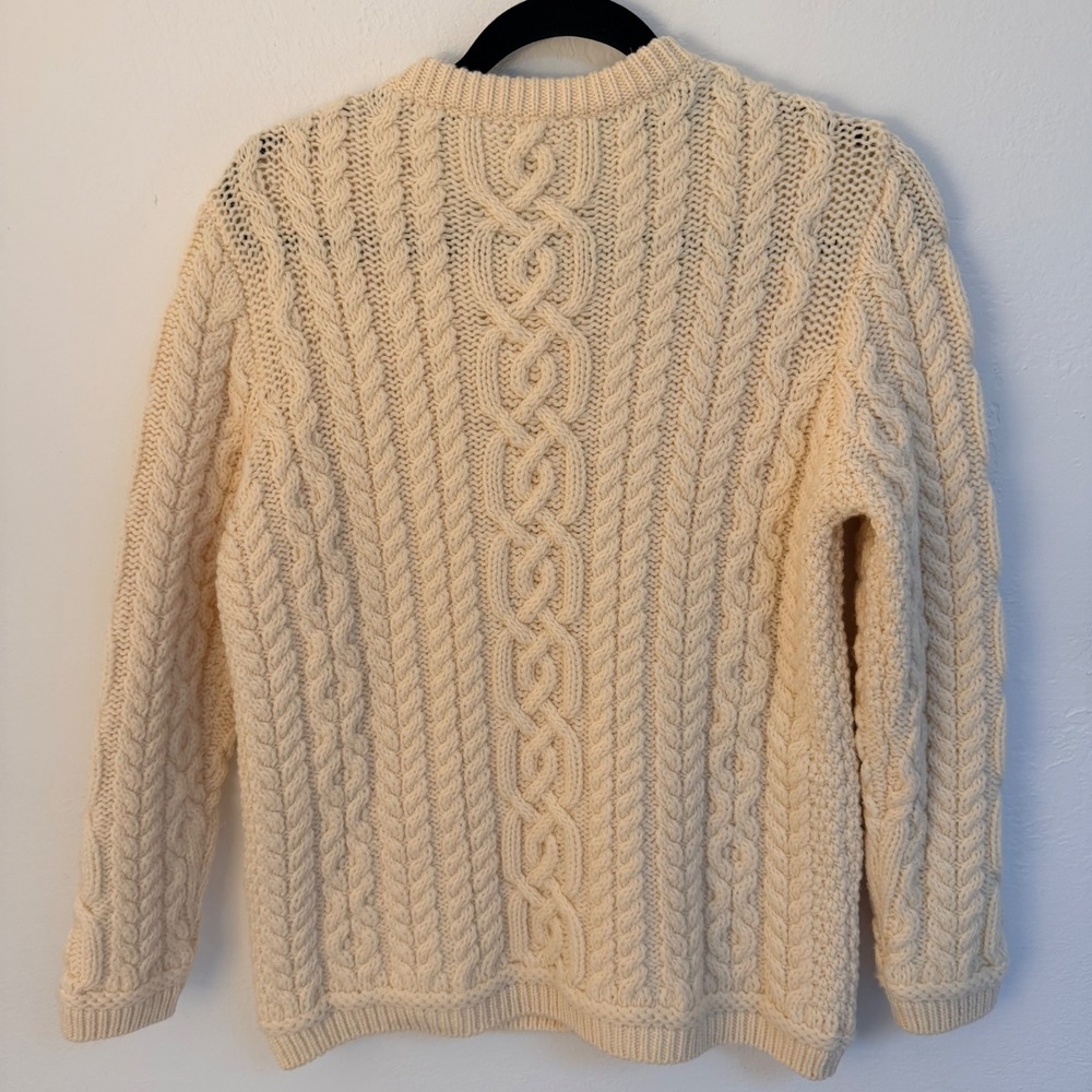 SAOL Ireland Womens 100% Merino Wool‎ Aran Cable Knit Cardigan Sweater Cream L - Picture 4 of 6